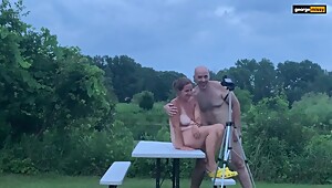 Eating Her Pussy on Public Picnic Table - Wanna Watch? Full Nude Outdoors
