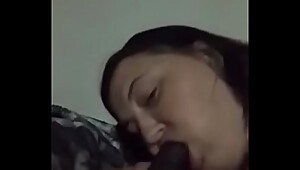 White bbw giving a late night blowjob to bbc