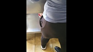 Step mom ass fucked through leggings by step son in the kitchen