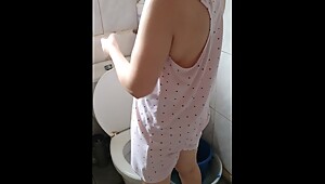 Step mom in mini skirt fucked in the bathroom by step son