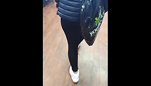 Schoolgirl step mom fucked through ripped jeans by step son in Mall