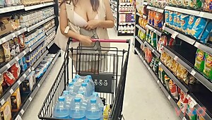 Masturbation in shopping mall with beautiful girl big tits & perfect body, fucking in public