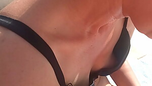 Wife’s nipple slip shows – big nipples at pool – bikini slip