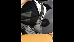 Step mom in shiny leggings get fucked in the car by step son
