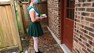 Girl scout selling cookies gets fucked by older man