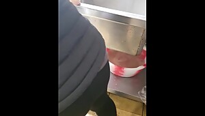 Step mom in leggings seduce and fuck step son in the kitchen