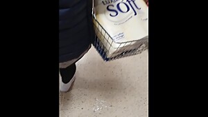 Step mom in leggings doesn't wear panties, get fucked by Pakistan step son in supermarket