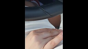 Step mom risky handjob in the car make step son dick hard to fuck