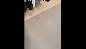 Step Mom Risky Flashing in Sexy Mini Skirt in Mall without Panties