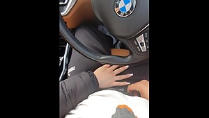 Step mom play with step son dick in the car - handjob to be done