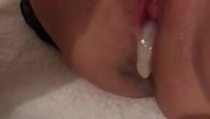 Triple creampie for wife, no cleanup, thick cum oozes out of her