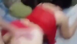 Vika in red shorts fucks her husband on a smartphone