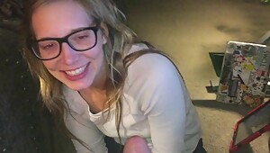 Nerdy Sexy Blonde Sucking A Big Dick