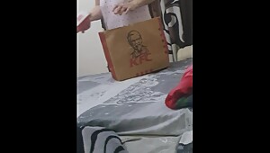 Step mom caught eating KFC and fucking step son in his bedroom