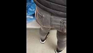 Step mom in grey jeans fucked by step son in the kitchen